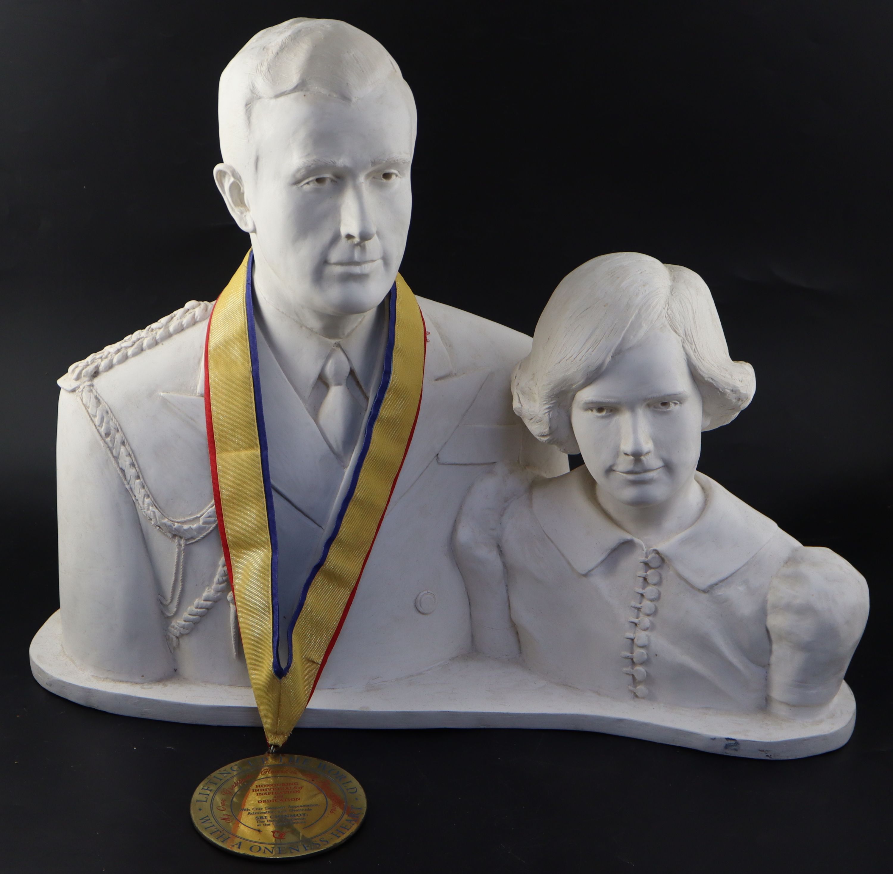 A white plastered fibreglass double bust of Lord and Lady Mountbatten, width 66cm height 51cm